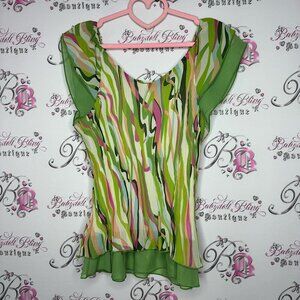 Sash top pleated swirl candy 🍭 print ruffle frilly luxury formal dressy blouse
